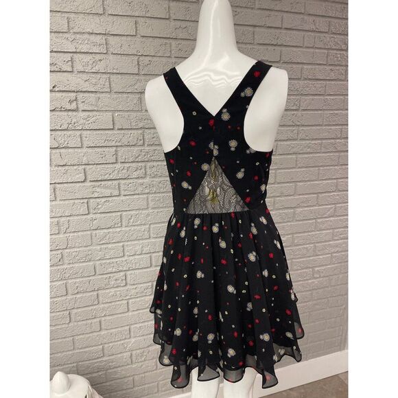 BCBGeneration Women Black Daisy Print Ruffle Layered Mini Halter Dress Size 4 NW - Picture 8 of 12